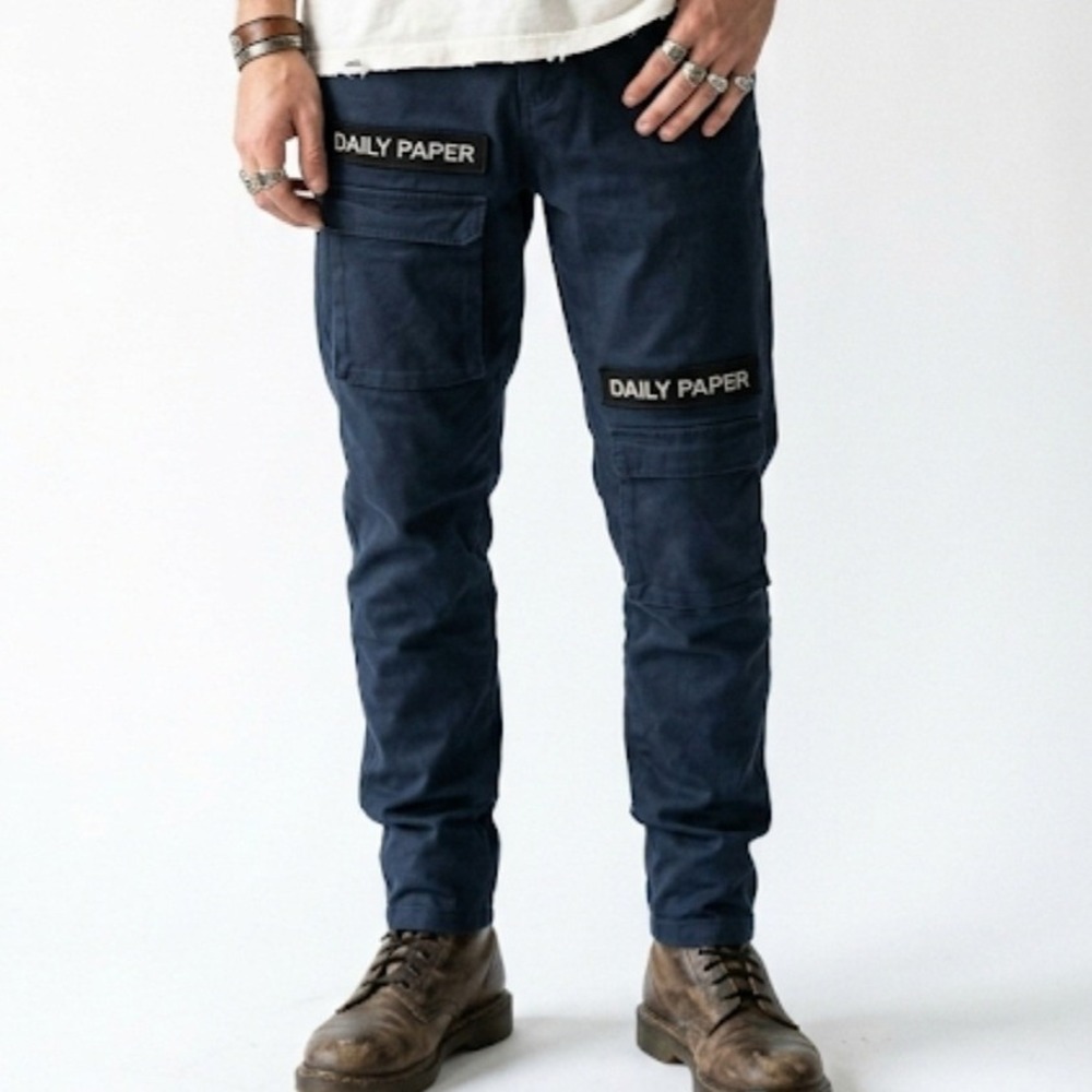 Daily Paper Mens Pants Cargo Utility Logo Patch Trousers Gunge Indie Blue XS